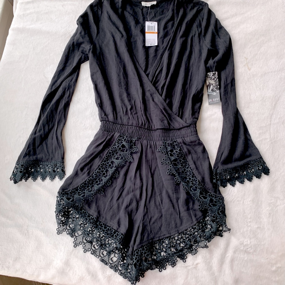 One Hart (Born in California) Black Romper with Lace Trim S BNWT